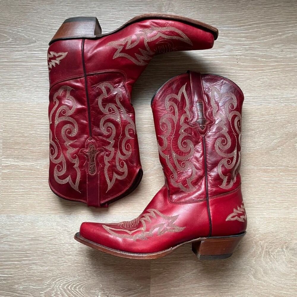 Tony Lama Red Leather Cowboy Boots